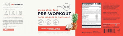 Type Zero Clean Stim Free Pre Workout Powder (Tropical Fruit Punch) 21 Serv | Nitric Oxide Booster with L-Citrulline Malate, Arginine AKG, Beta Alanine, Caffeine & Stimulant Free