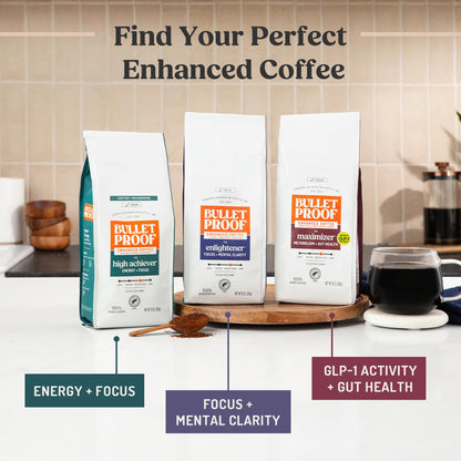 Bulletproof High Achiever Mushroom Coffee Grounds with Lion's Mane, B Vitamins & Adaptogens, Energy and Focus, Medium-Dark Roast, 10 oz