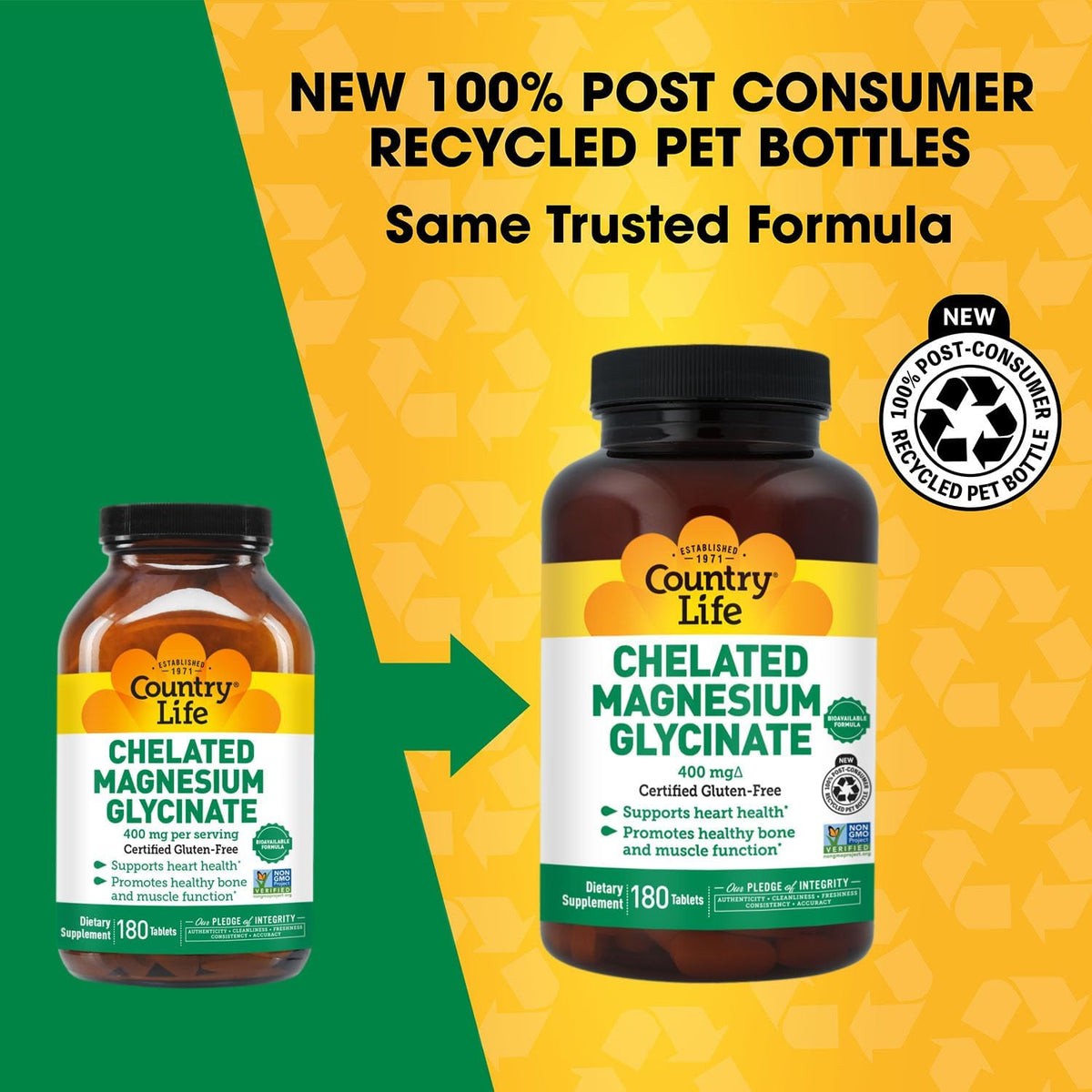 Country Life Chelated Magnesium Glycinate 400 mg, 180 Tablets