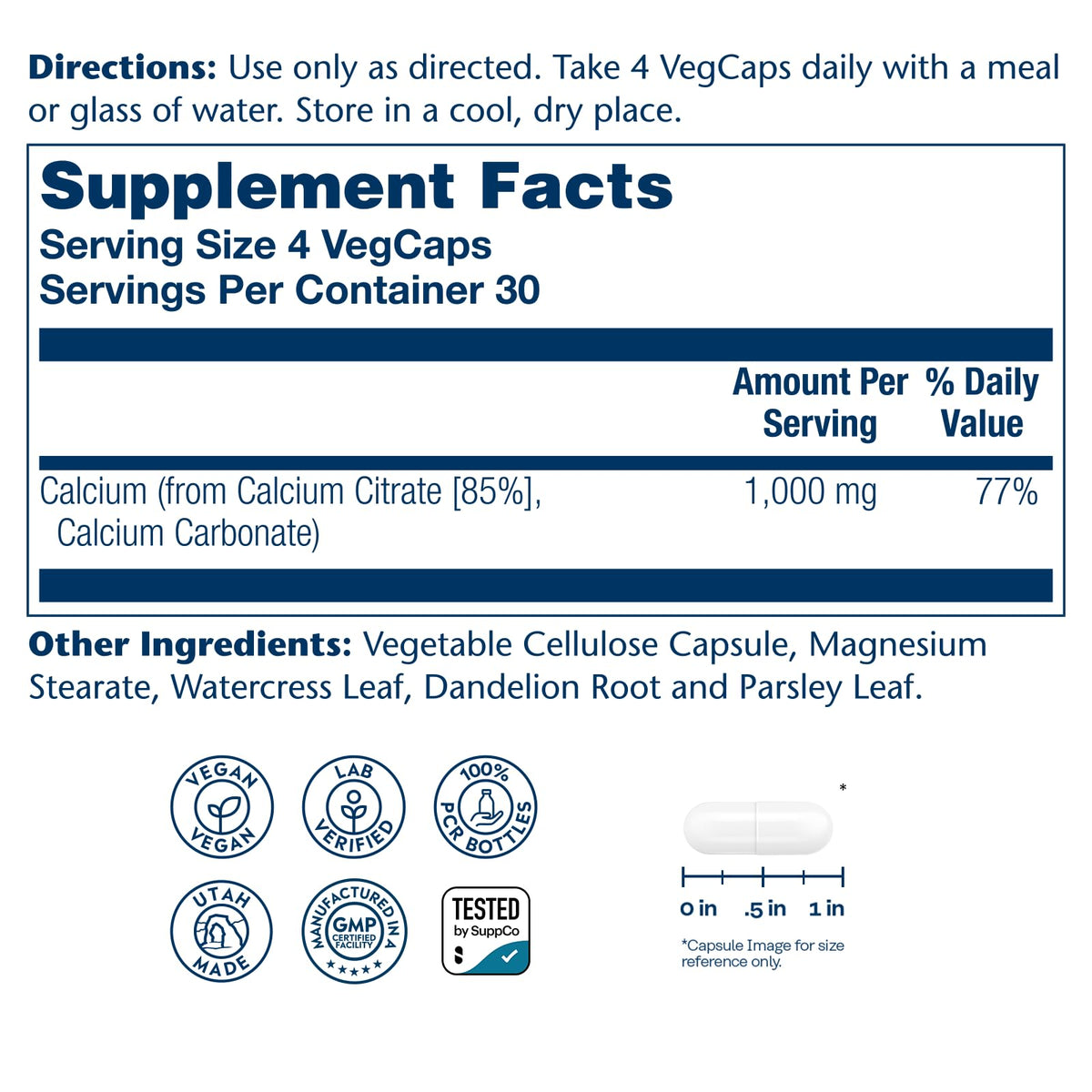 Solaray Calcium Citrate 1000mg - Chelated Calcium Supplement - Supports Bone Strength and Healthy Teeth - Easy to Digest - Vegan - 68 Servings, 275 VegCaps
