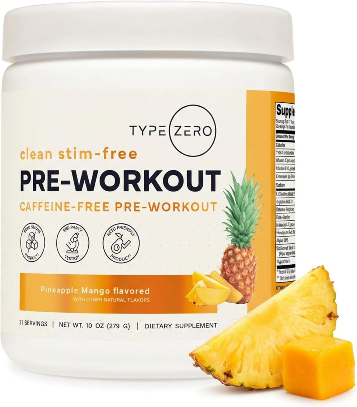 Type Zero Clean Stim Free Pre Workout Powder (Pineapple Mango) 21 Servings | Nitric Oxide Booster with L-Citrulline Malate, Arginine AKG, Beta Alanine, Caffeine & Stimulant Free