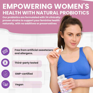 Vaginal Probiotics for Women with Prebiotics Cranberry D Mannose Digestive Enzymes & Hibiscus 34 Strains 100 Billion CFU Feminine Care Supplement for Gut Urinary Health and pH Balance Support