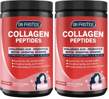 DRFOSTER Multi Collagen Peptide Powder with Probiotics, 50 Servings | Hydrolyzed Collagen Peptides with Hyaluronic Acid, Biotin & Multivitamins, Supports Skin Hair Nail & Gut