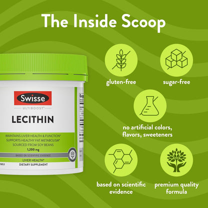 Swisse Soy Lecithin 1200mg Softgels Capsules | Maintains Liver Health and Function * | Supports Fat Metabolism * | Choline Lecithin Supplement 1200 mg | 180 Softgels