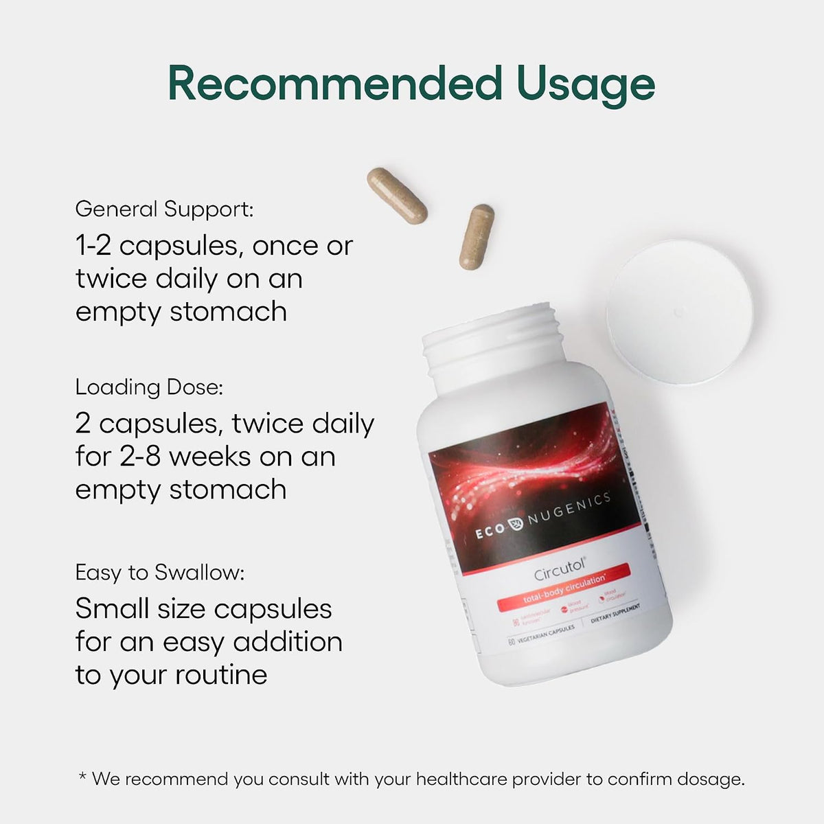 EcoNugenics Circutol: Heart & Blood Pressure Supplement with Nattokinase, L-Carnitine, Hawthorn Berry Extract, Cordyceps & Reishi Mushrooms – Healthy Blood Flow & Nitric Oxide Support – 60 Capsules