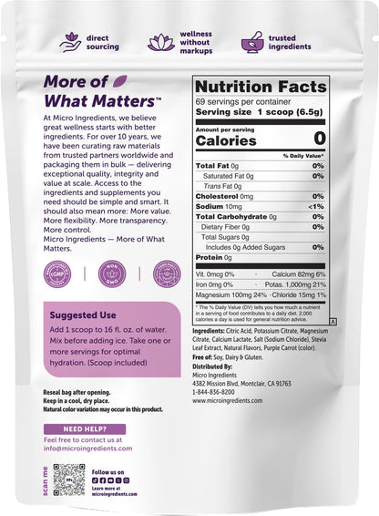 Micro Ingredients Electrolytes Powder, Sugar-Free Lemon Raspberry | 1,000 mg Potassium Per Serving. 139 Servings, 2 lb Bulk Supply, Hydration Drink Mix Powder. 0 Calorie, Keto Friendly. Non-GMO