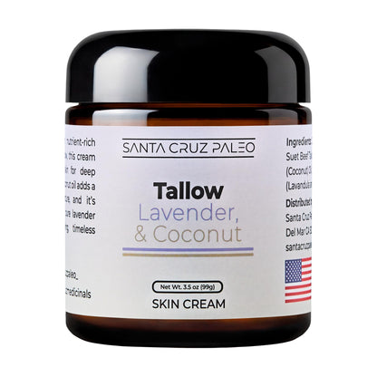 Santa Cruz Paleo, Suet Beef Tallow & Coconut Moisturizer, Organic, Grassfed Beef Tallow Skin Care, Non-Comedogenic Face & Body Moisturizer for Sensitive Skin, Coconut, 3.5 Oz