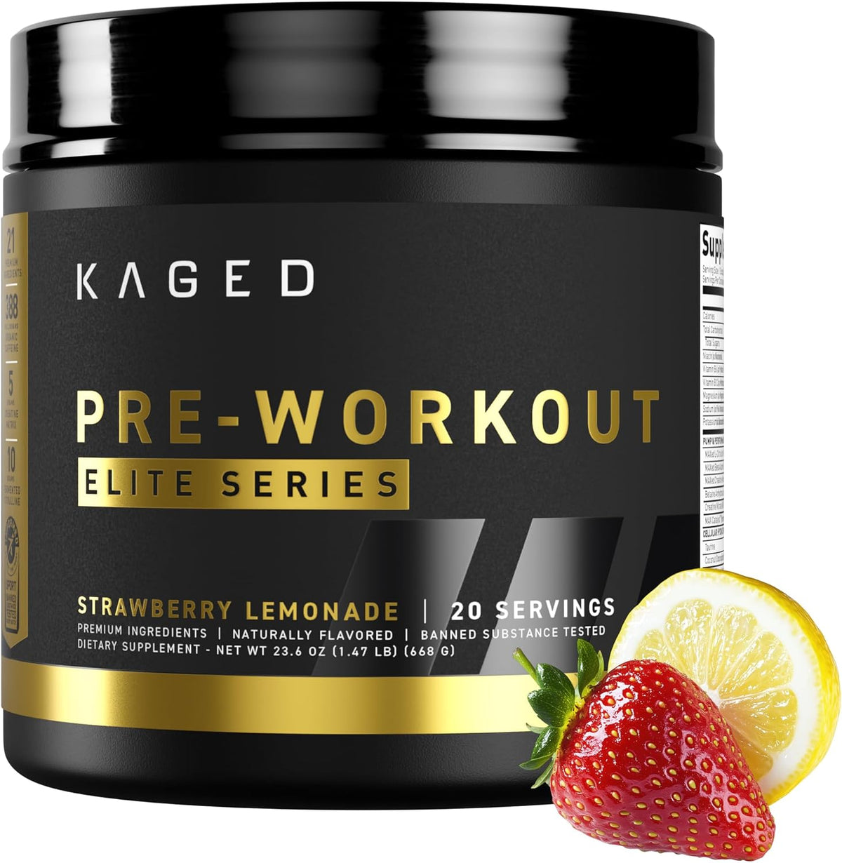 Kaged Pre Workout Elite Powder | Strawberry Lemonade | Pre-Workout with Creatine, Beta Alanine, L-Citrulline, Natural Caffeine | 20 Servings
