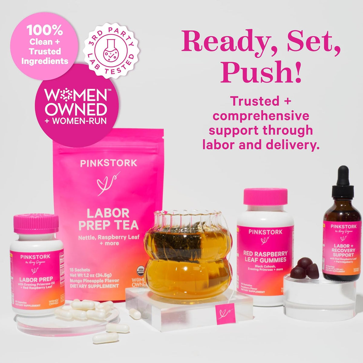 Pink Stork Labor Prep Supplement – Evening Primrose Oil & Red Raspberry Leaf for Third Trimester, Gentle Labor & Postpartum Support, Pregnancy & Breastfeeding Safe, 60 Vegan Capsules