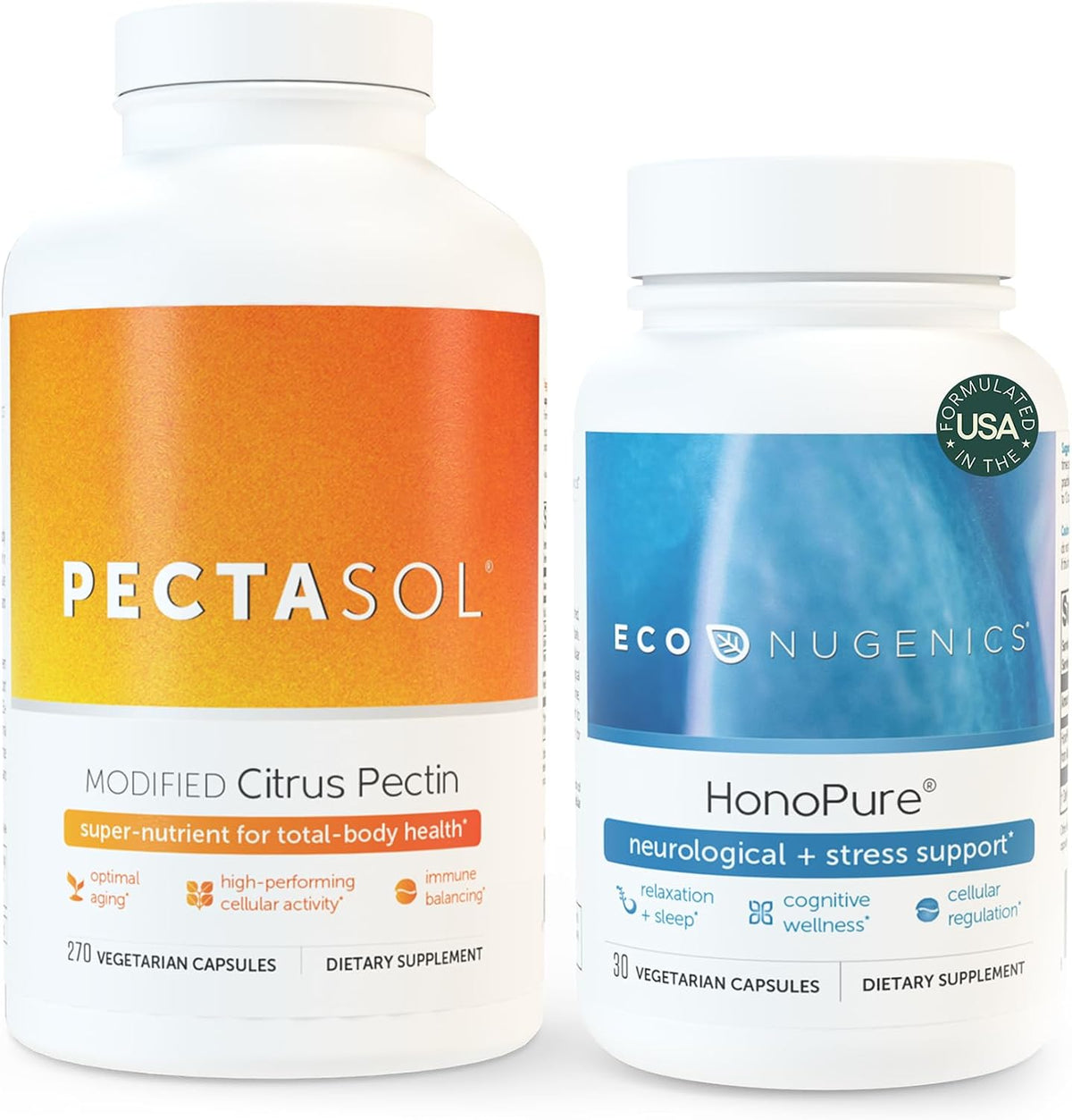EcoNugenics Brain Health Supplement Bundle – 270 Capsules of PectaSol Modified Citrus Pectin Fiber + 120 Capsules of HonoPure Magnolia Bark Extract