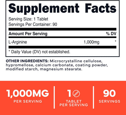 Type Zero L-Arginine 90 Tablets 1,000 mg per Serving - Non-GMO