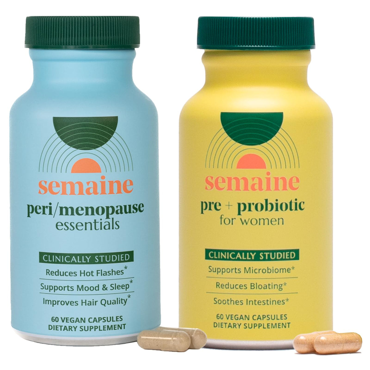 Semaine Peri/Meno Essentials - Menopause Supplements for Women, Perimenopause Supplements Women 40+ - Hot Flashes Menopause Relief*, Night Sweats, Mood, Sleep - 60 Vegan Capsules
