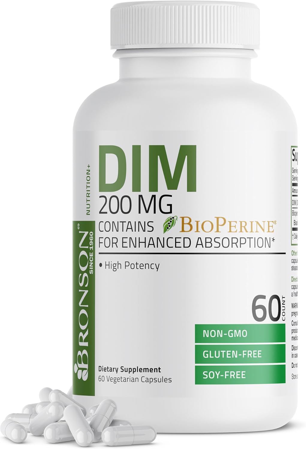 Bronson DIM 200 MG Supplement Diindolymethane with BioPerine for Enhanced Absorption, Estrogen Metabolism & Maintains Balanced Hormone Levels, 60 Vegetarian Capsules