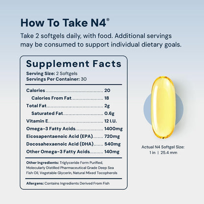 HPN N(4) 3,000 mg DHA/EPA Omega-3 for Joint & Brain, 60 Softgels | Icelandic omega-3 fish oil with 3,000 mg DHA/EPA supports muscle, joint and brain health; 60 softgels.