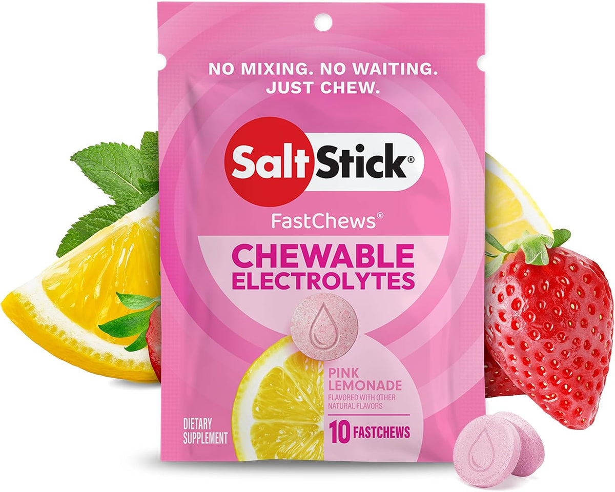 SaltStick Electrolyte FastChews - 120 Count Pink Lemonade - Chewable Electrolyte Tablets for Hydration, Salt Tabs - 10 Count (Pack of 12)