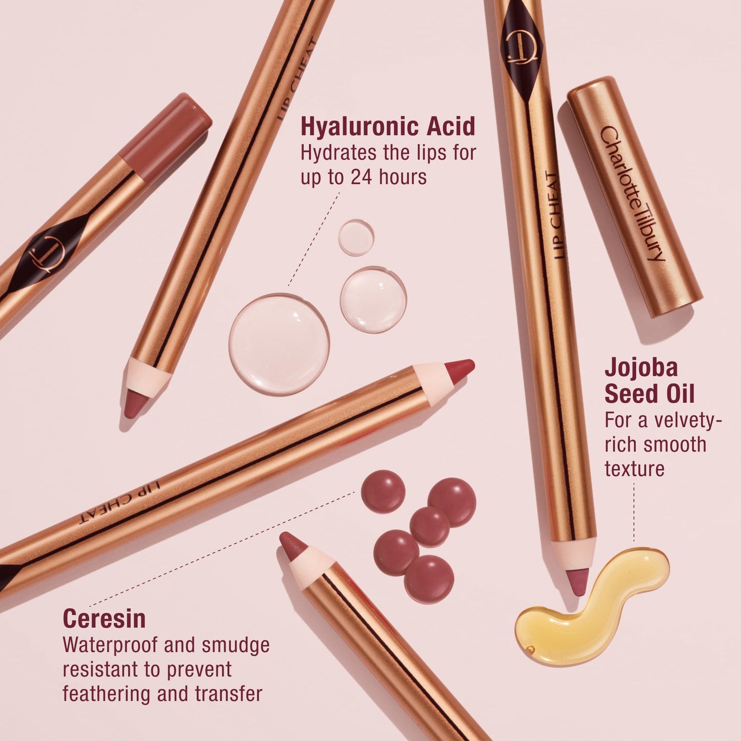 Charlotte Tilbury Lip Cheat Lip Liner Pencil - Creamy Fuller-Looking Lip Pencil with Jojoba Oil & Hyaluronic Acid - Waterproof, Smudge-Proof & Transfer-Proof - 6H Wear - Pillow Talk Medium