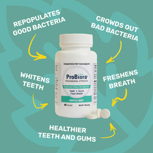 Suplement ​ProBiora Professional Strength Oral Probiotics for Teeth and Gums | Dental Probiotic for Oral Health | Bad Breath Treatment for Adults | Tooth Whitening | ProBiora3 Probiotic Blend | 90 Mint Tablets - VelvetGlow USA