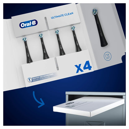 Oral-B iO Ultimate Clean Electric Toothbrush Head, Twisted & Angled Bristles for Deeper Plaque Removal, Pack of 4,