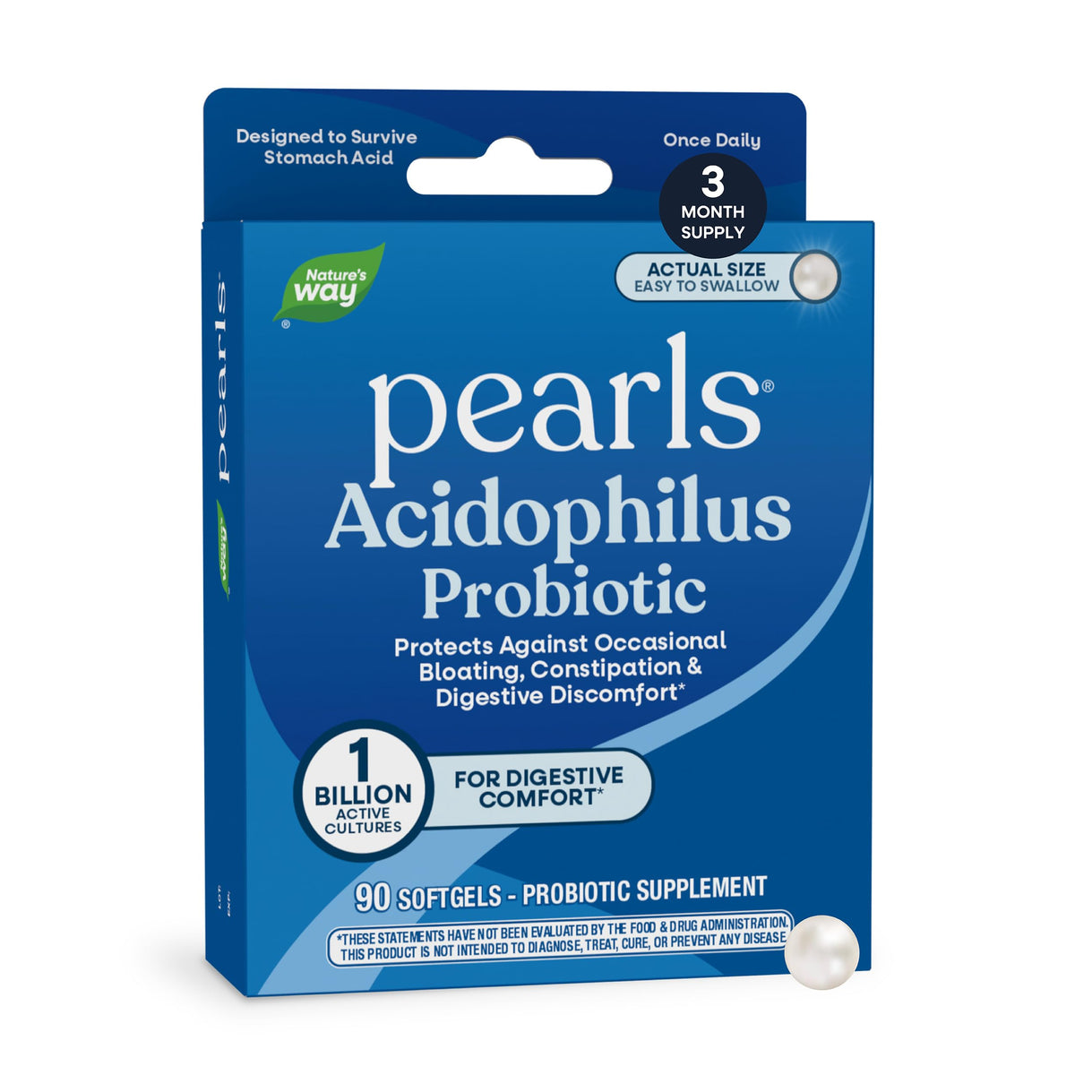 Suplement ​Nature's Way Probiotic Pearls Acidophilus, Supports Digestive Balance & Gut Health*, Reduces Occasional Constipation and Bloating*, 1 Billion CFU, No Refrigeration Required, 90 Softgels - VelvetGlow USA