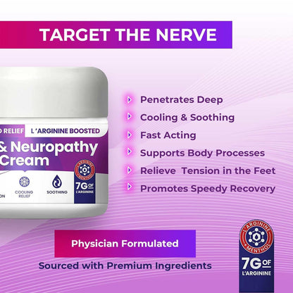 Nerve and Neuropathy Cream – Plant Powered Relief for Foot, Hands, Legs, Toes Includes 7grams of L’Arginine; Vitamin B6, Arnica, Aloe -2.82oz