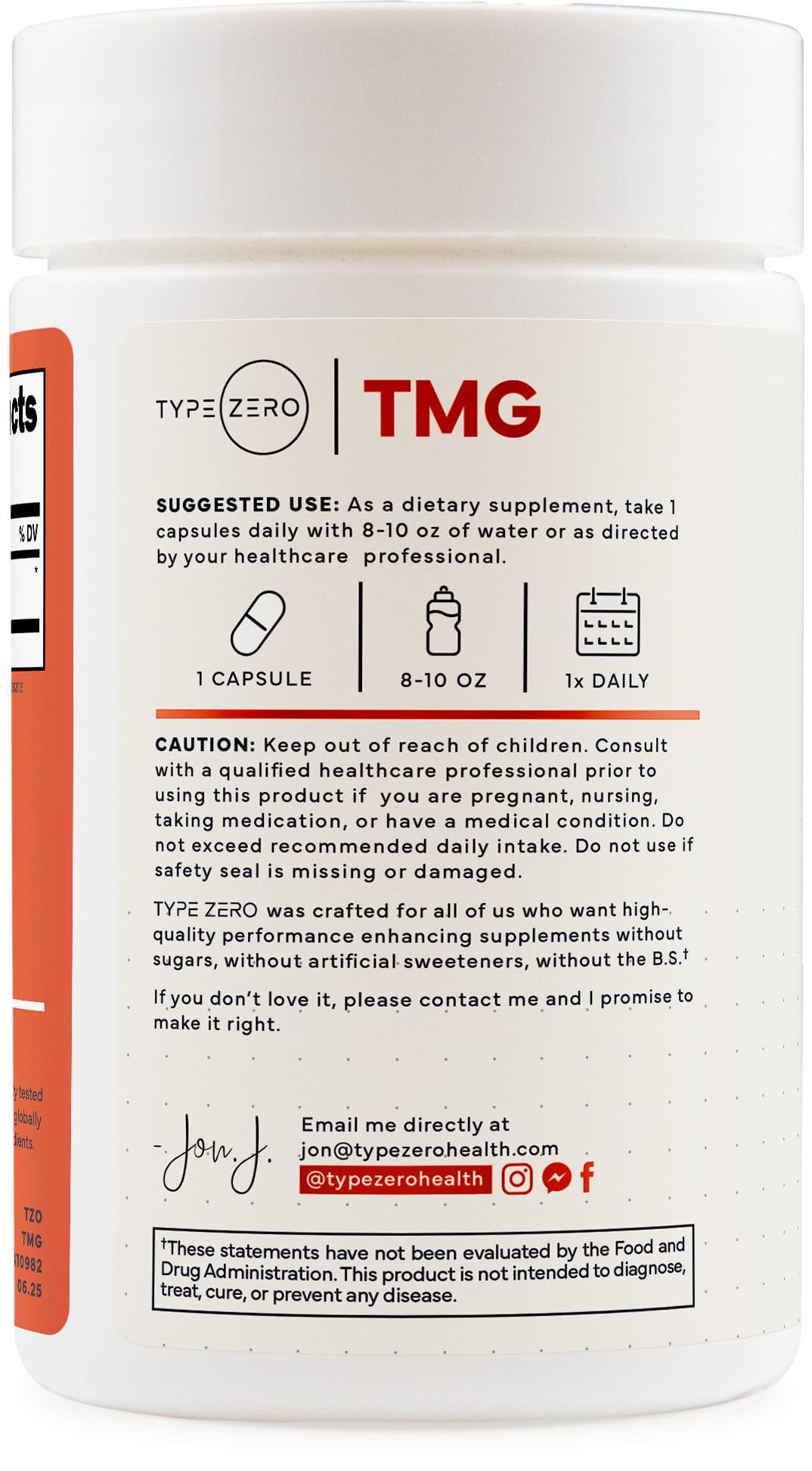 Type Zero Clean TMG (Trimethylglycine) 750mg, 120 Capsules, Gluten Free | GMO-Free