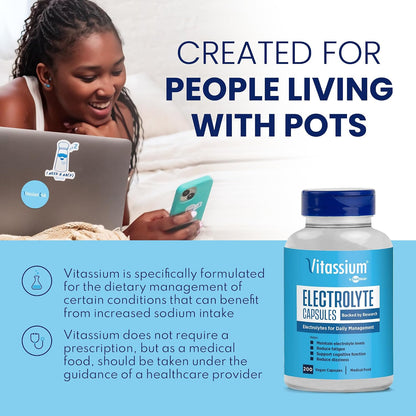 Vitassium Electrolytes Salt Pills for POTS Scientifically Formulated 100ct