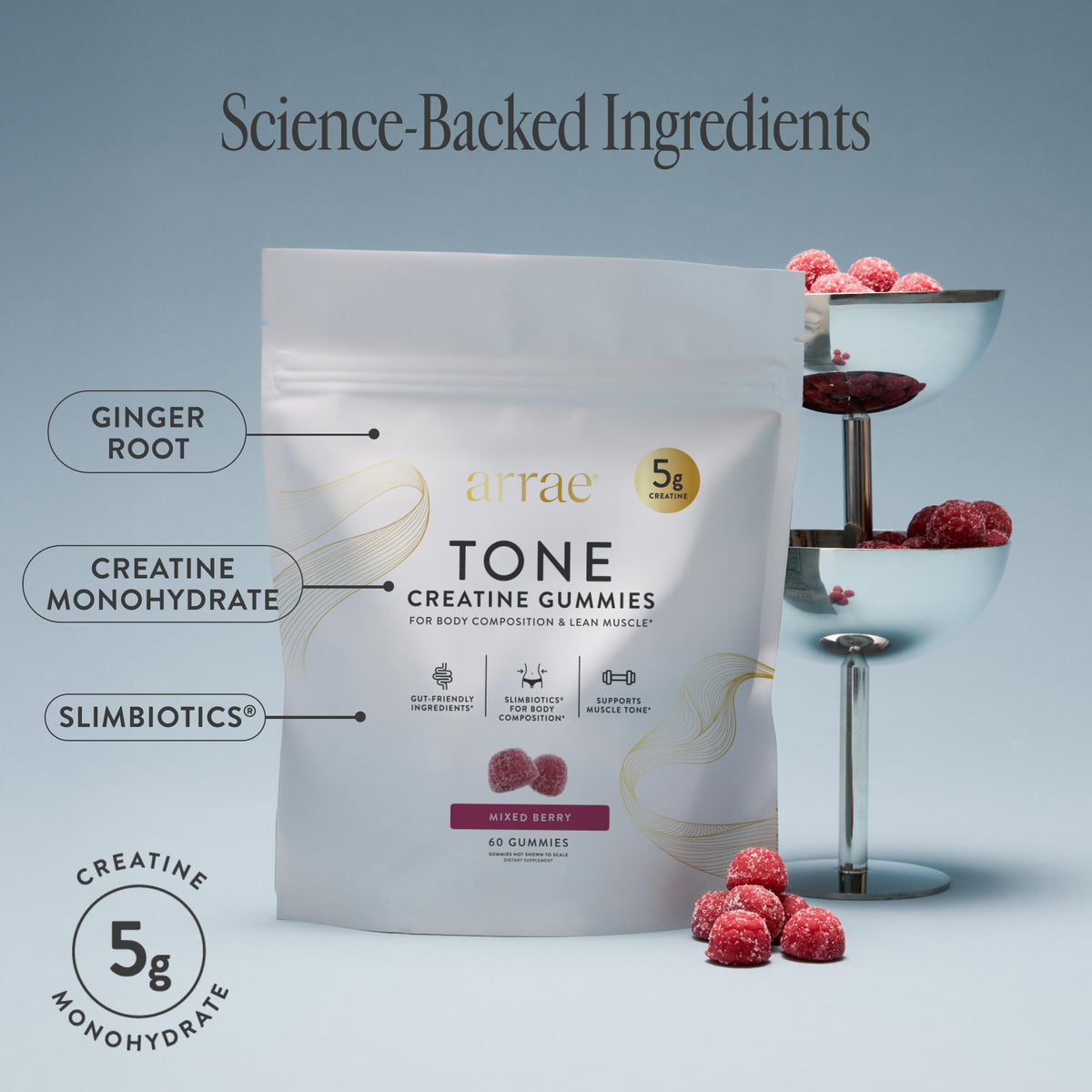 Creatine Gummies for Women, Muscle & Strength, No Bloat, Mixed Berry, 90 ct