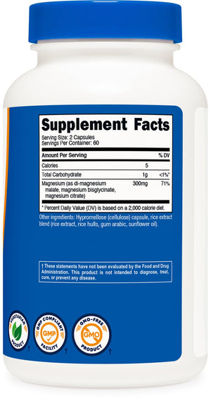 Nutricost Triple Magnesium Complex (300mg, 120 Capsules) - from Di-Magnesium Malate, Bisglycinate and Citrate, 60 Servings Nutricost buy supplements Au