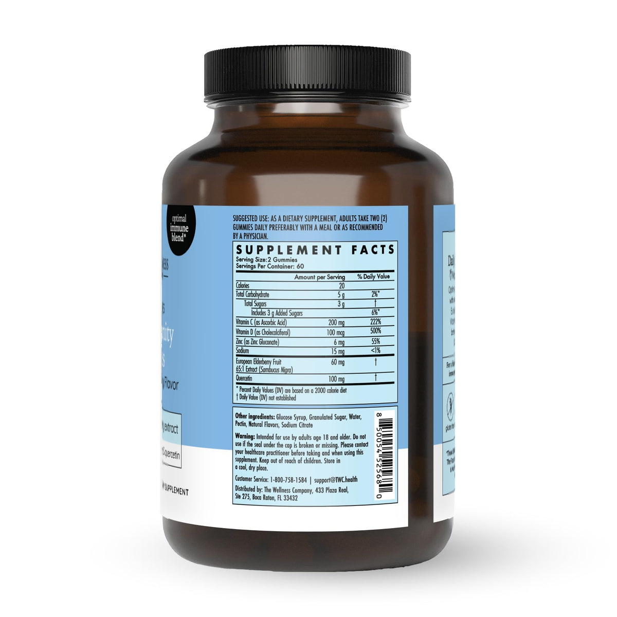 The Wellness Company Daily Immunity Gummies – Delicious Immune Boost - Elderberry, Zinc, Quercetin, Vitamins C & D | 120ct (2 Month Supply)