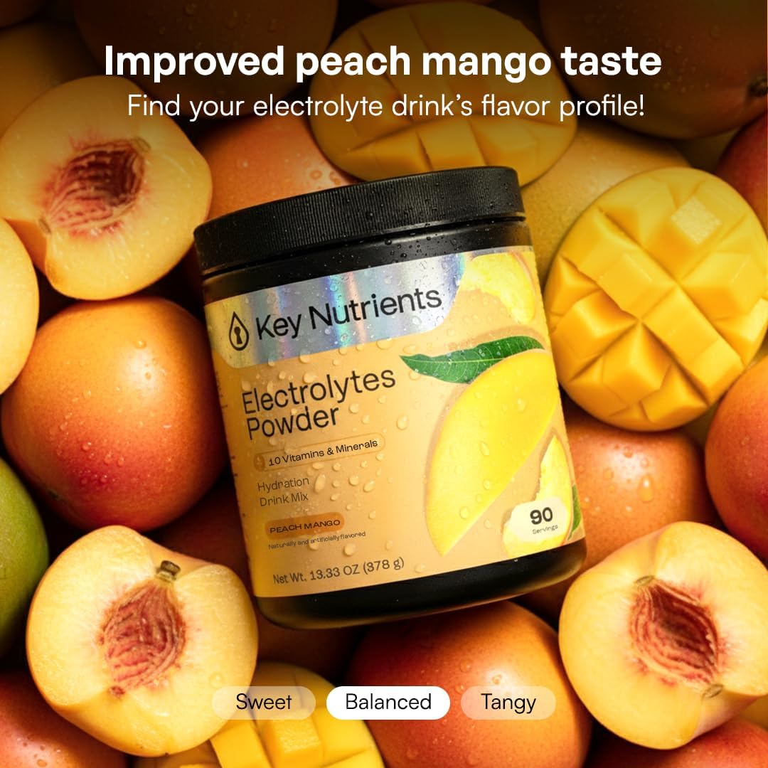 KEY NUTRIENTS Electrolytes Powder Bundle, Tropical Peach Mango 90 Servings Jar + Sweet Blue Raspberry 90 Servings Jar, Sugar Free Hydration Drink Mix with Vitamins & Minerals, No Calories