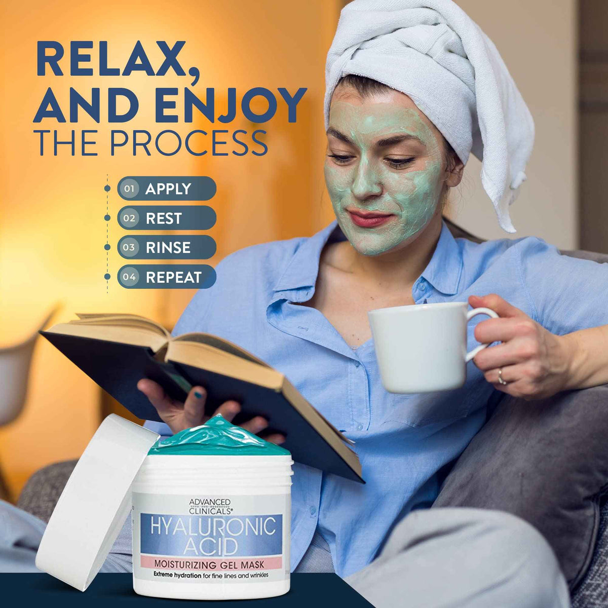 Advanced Clinicals Hyaluronic Acid Gel Facial Mask Skin Care Treatment, Brightening, Hydrating Anti Aging Face Mask & Moisturizer Helps Transform Dry Skin W/Collagen