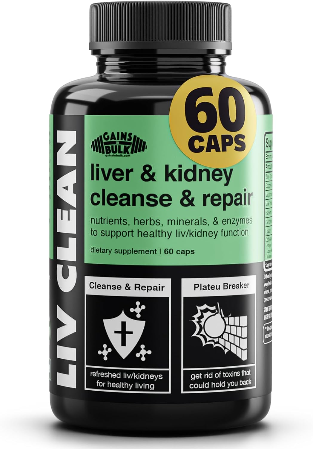 Gains in Bulk Liv Clean Liver & Kidney Cleanse, Milk Thistle, 60 Capsules