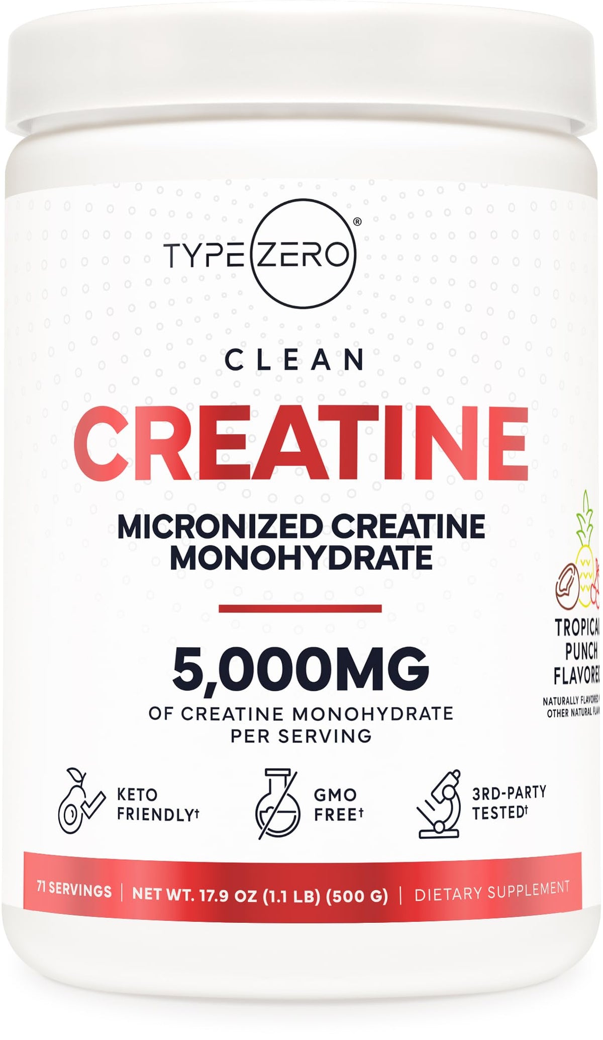 Type Zero Creatine Monohydrate Powder (Unflavored) 500 Grams, Micronized | 5000mg Per Serving, Zero Sugar, Keto Friendly & Gluten-Free, 100 Servings