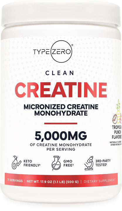 Type Zero Creatine Monohydrate Powder (Unflavored) 500 Grams, Micronized | 5000mg Per Serving, Zero Sugar, Keto Friendly & Gluten-Free, 100 Servings