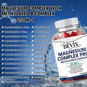 BEVIX Magnesium Complex Gummies with Methylated B Complex Magnesium Glycinate Citrate Malate Taurate Gluconate Aspartate Carbonate D3 K2, Magnesium for Relaxation Energy & Nerve, 60 Gummies BEVIX buy supplements Au