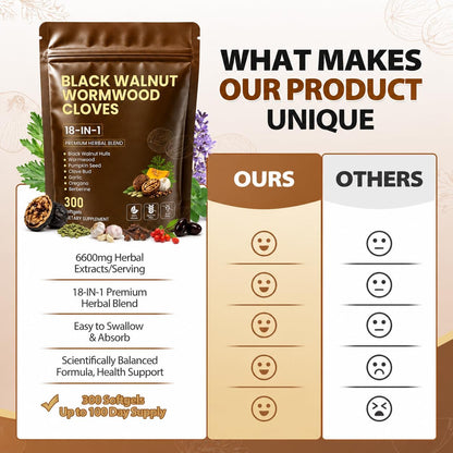18-in-1 Wormwood Black Walnut Clove Herbal Cleanse Supplement |300 Softgels