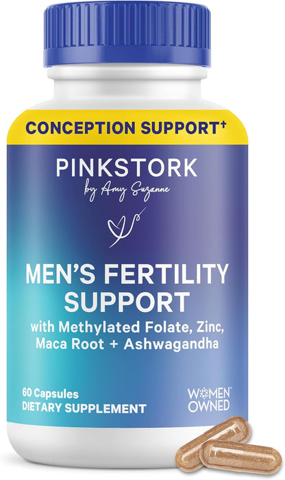Pink Stork BlueStork Men's Fertility Support - Supports Conception for Him - Male Prenatal Vitamins with Maca Root, Ashwagandha, Folate, B12 - Sperm Heath, Drive, Motility - 60 Capsules