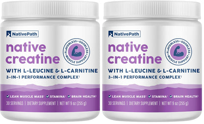 NativePath Creatine Monohydrate Powder with L-Leucine & L-Carnitine - Muscle Building Supplement for Men & Women - 30 Servings (Pack of 2)