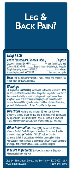 MagniLife Leg & Back Pain Relief Tablets,125 Ct, Fast-Acting Pain Relief Naturally Soothes Burning, Tingling & Stabbing Aches, Symptomatic or Preventative, Non-Habit Forming Quick-Dissolve Tablets MagniLife buy supplements Au