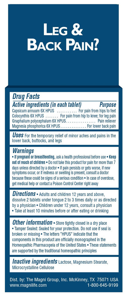 MagniLife Leg & Back Pain Relief Tablets,125 Ct, Fast-Acting Pain Relief Naturally Soothes Burning, Tingling & Stabbing Aches, Symptomatic or Preventative, Non-Habit Forming Quick-Dissolve Tablets MagniLife buy supplements Au