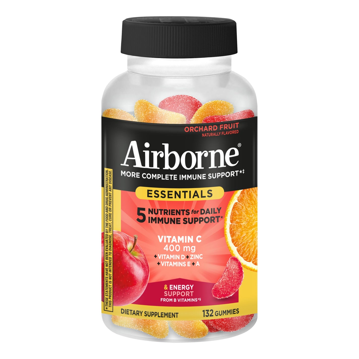 Airborne 400mg Vitamin C Gummies for Adults & Children, Immune Essentials Daily Immune Support Supplement with Vitamins C & E - Orchard Fruit Flavor, 132 Gummies (Pack of 2) AirborneBuy Supplements Australia