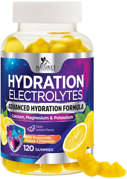Hydration Electrolyte Gummies - Daily Liquid Replenisher Gummy - Electrolyte Multiplier with Minerals, Potassium & Real Salt - Vegan, Non-GMO - Tasty Lemon Flavor Hydration Electrolytes