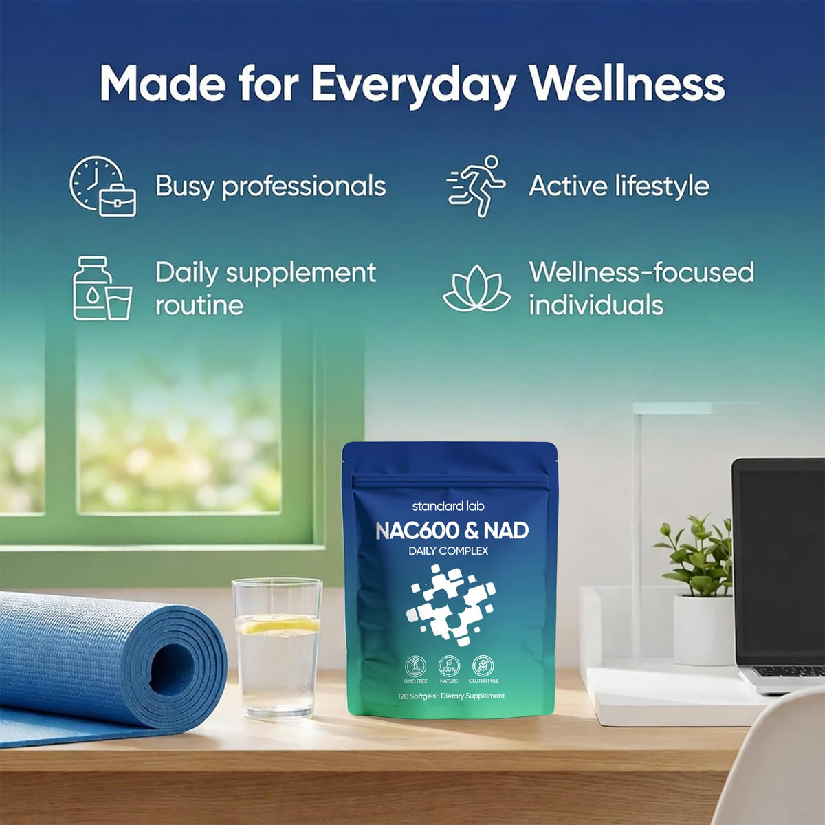 Suplement ​AMOQUCT Standard Lab NAC 600mg & NAD+ Daily Complex Capsules, NAC Supplement with NAD for Antioxidant, Cellular Energy and Immune Support, Daily Wellness Formula - VelvetGlow USA