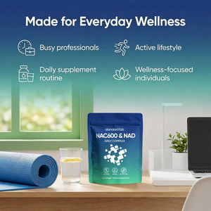 Suplement ​AMOQUCT Standard Lab NAC 600mg & NAD+ Daily Complex Capsules, NAC Supplement with NAD for Antioxidant, Cellular Energy and Immune Support, Daily Wellness Formula - VelvetGlow USA