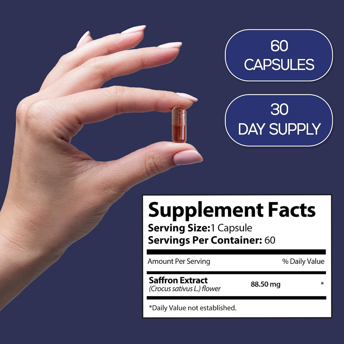 Saffron Supplements 88.5mg – Mood, Eye & Appetite Support – 60 Capsules | Natural Saffron Supplement from Crocus Sativus L. | Non-GMO, Vegan-Friendly