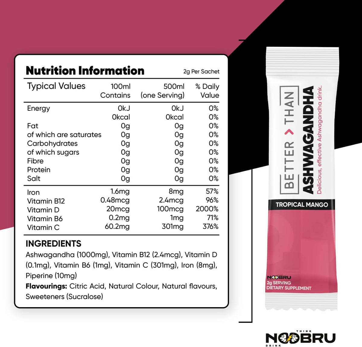 Noobru Better Than Ashwagandha - Reclaim Your Youthful Energy and Calm: Experience The Game-Changing Benefits of Better Than Ashwagandha - 20 sachets