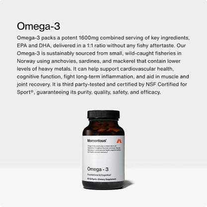 Momentous Omega-3 Fish Oil 1,600 mg & Vitamin D3 Supplement - Daily Omega-3 Supplement for EPA & DHA & 5,000 IU Capsules to Support Foundational & Joint Health - NSF Certified, GMO-Free, Gluten-Free