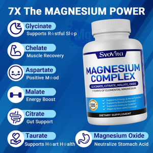 Magnesium Complex Supplement with 7 Forms of Magnesium Glycinate, Malate, Citrate & More, High Absorption for Bones, Muscle, Recovery, Energy, Vegan Non-GMO 120 Capsules Svovita buy supplements Au