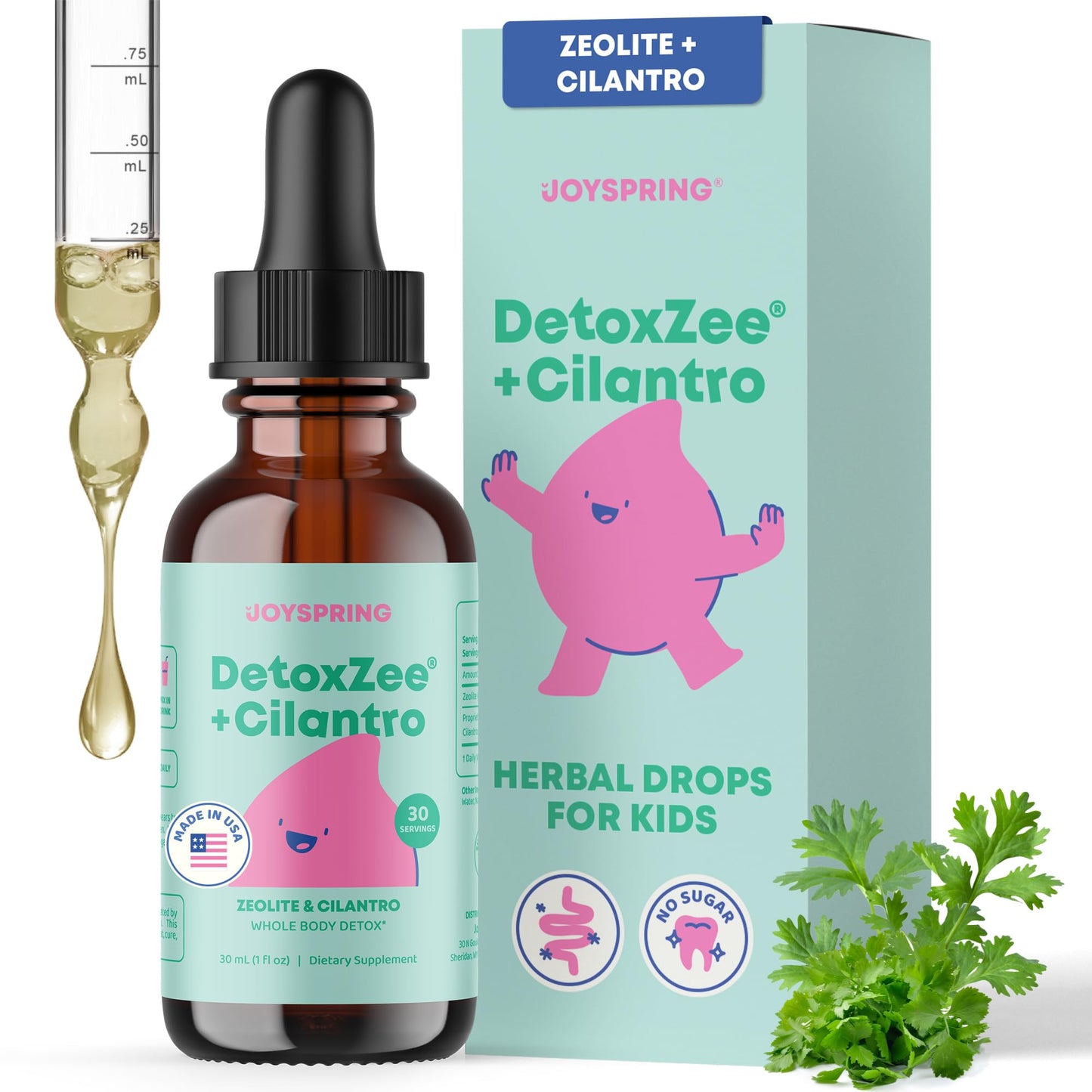 JoySpring DetoxZee Cilantro & Zeolite Drops for Kids | Liquid Zeolite Clinoptilolite with Cilantro Extract | Gentle Daily Wellness Support