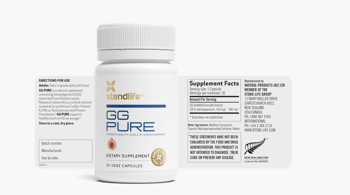 Xtendlife GG Pure Geranylgeraniol for CoQ10, Bone, Muscle & Heart Support - 150mg GG Gold from Annatto Seeds - Ideal for Statin Users - 2 Month Supply (Pack of 2)